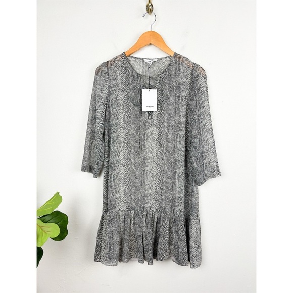NWT SUNCOO Snakeprint Sheer Long Sleeve Mini Dress Sz T0 (XS) - Picture 1 of 10